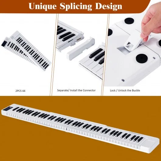 2 in 1 Attachable Digital Piano Keyboard 88/44 Touch sensitive Key w/ MIDI-White