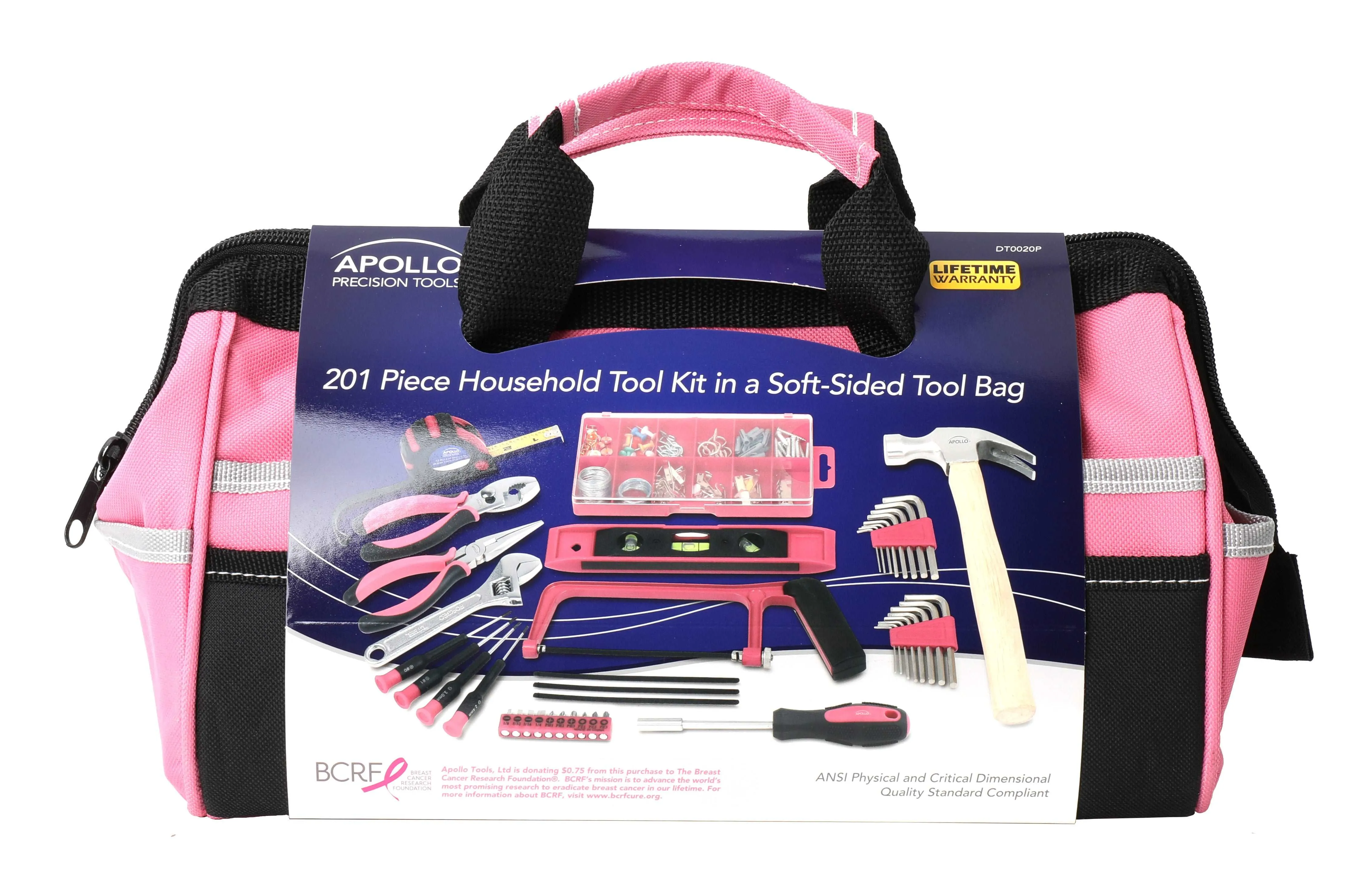 201 Piece Household Tool Kit in a Soft-Sided Tool Bag Pink - DT0020P