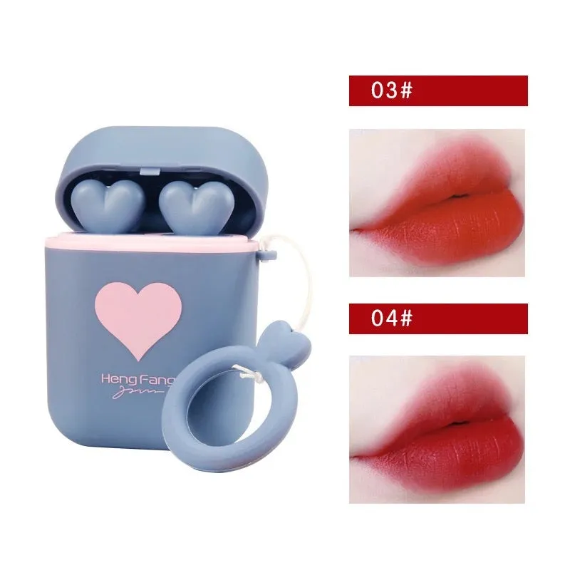 2pcs Cute Airpods Velvet Lipsticks Smooth Matte Texture Long-lasting Lipsticks