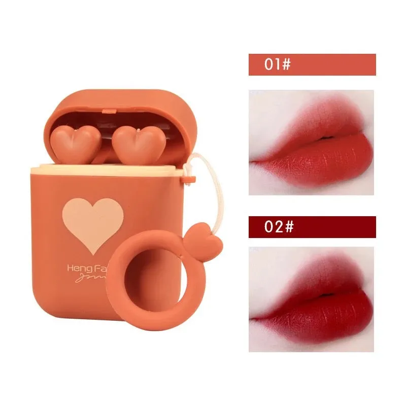 2pcs Cute Airpods Velvet Lipsticks Smooth Matte Texture Long-lasting Lipsticks