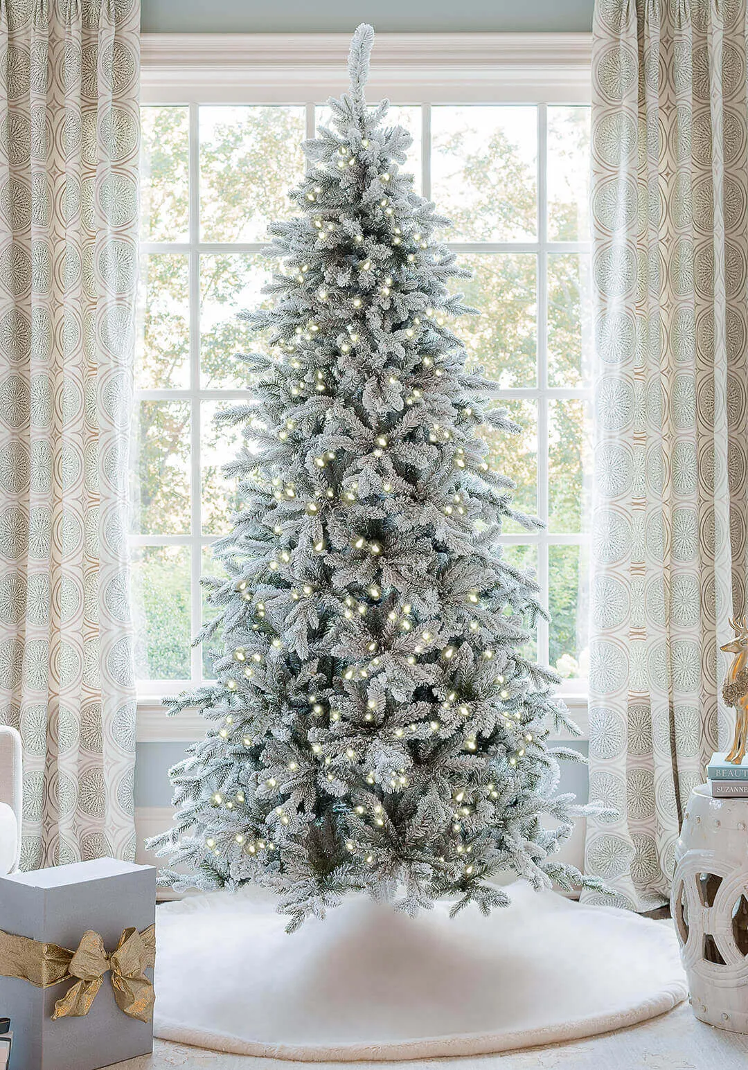 6.5' Queen Flock® Slim Artificial Christmas Tree With 500 Warm White LED Lights