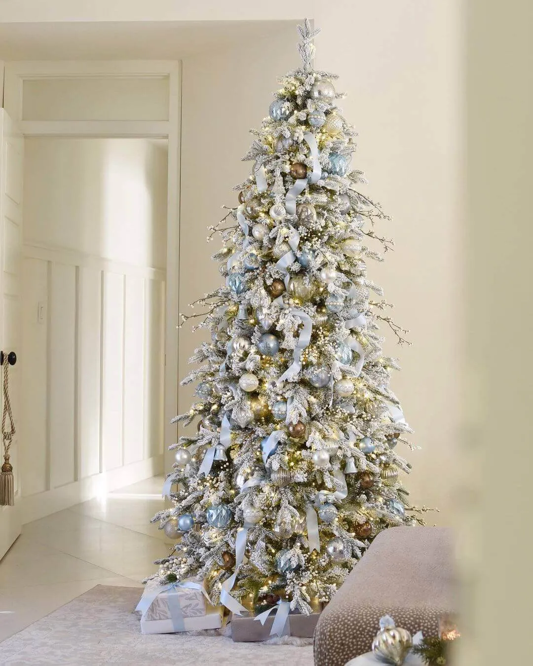 6.5' Queen Flock® Slim Artificial Christmas Tree With 500 Warm White LED Lights