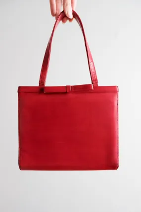 Adorable 1960's Red Square Bow Structured Leather Handbag