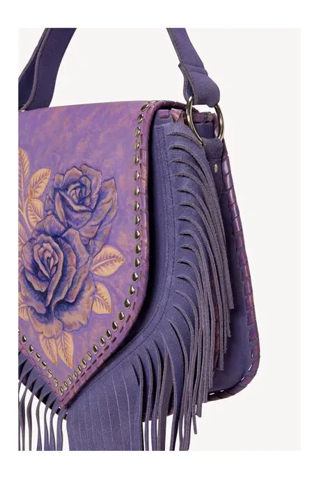 Akaora Rose Hand Painted Leather Shoulder Bag-Fringed Leather Bag