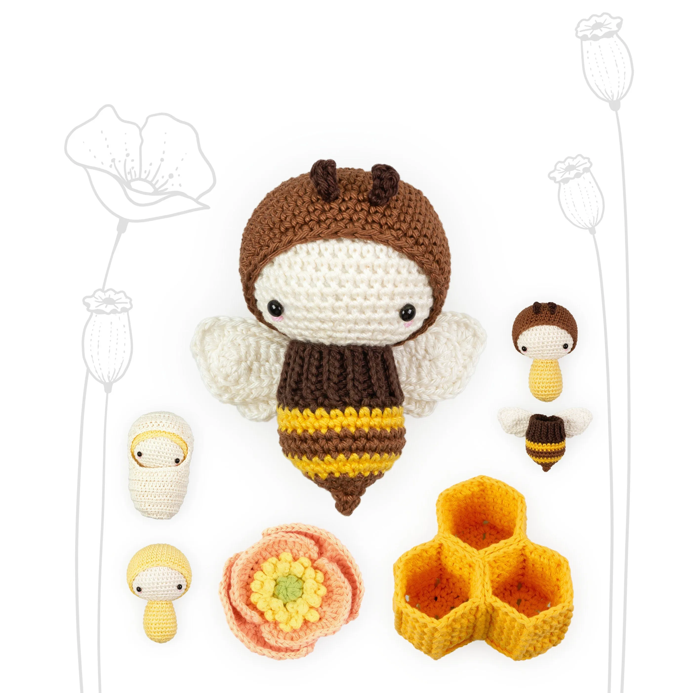 Amigurumi Crochet Kit . Bee Lifecycle Playset