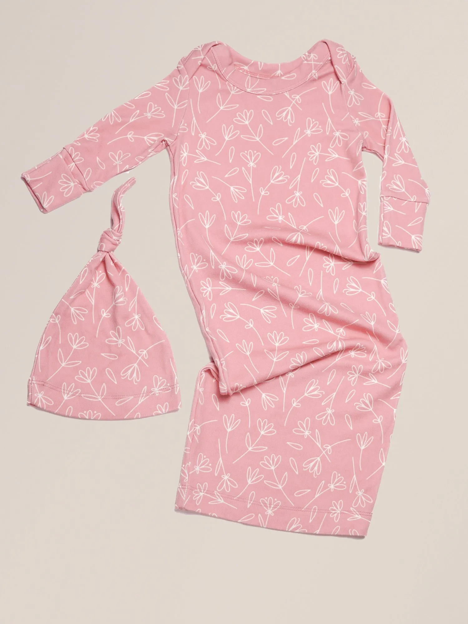 Baby Knotted Gown & Hat Set | Pink Floral