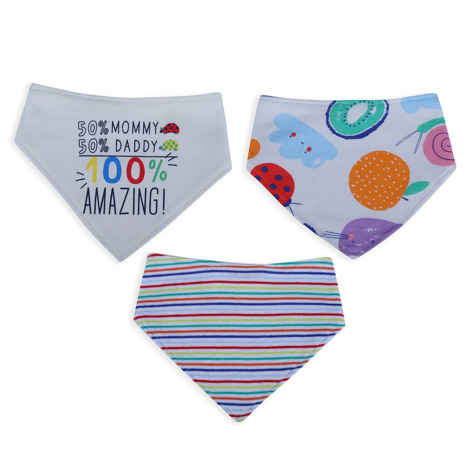 Baby Moo Just Like Mommy Daddy Cotton 3 Pack Bandana Bibs - Multicolour