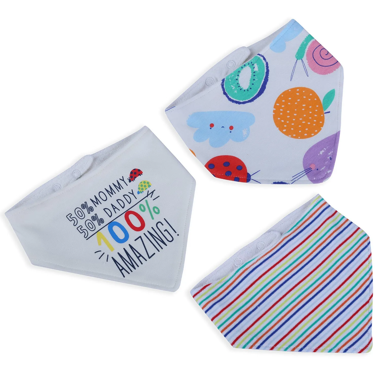 Baby Moo Just Like Mommy Daddy Cotton 3 Pack Bandana Bibs - Multicolour