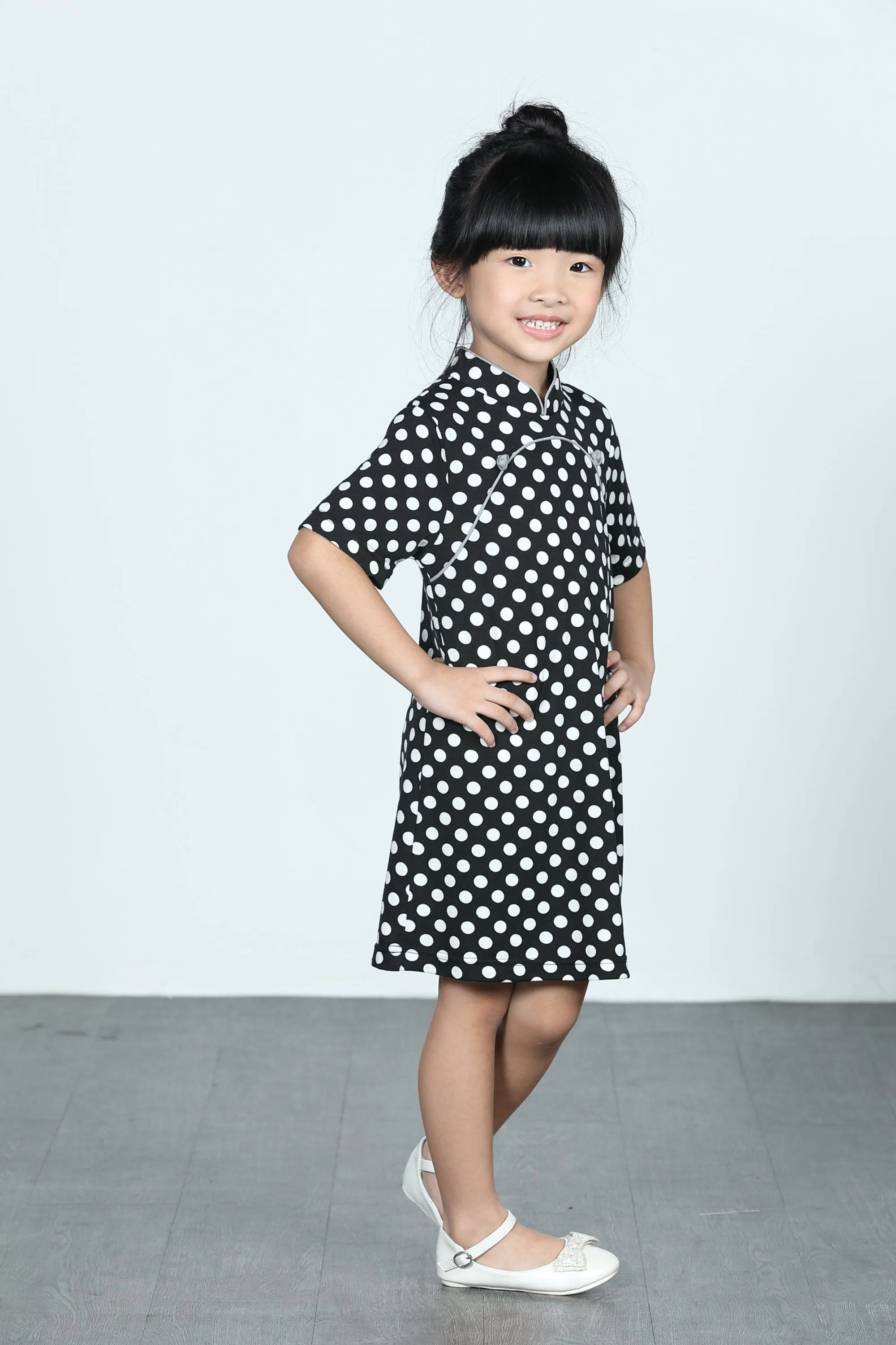 BAMBI Polka Dot Cheongsam (Black/ White)