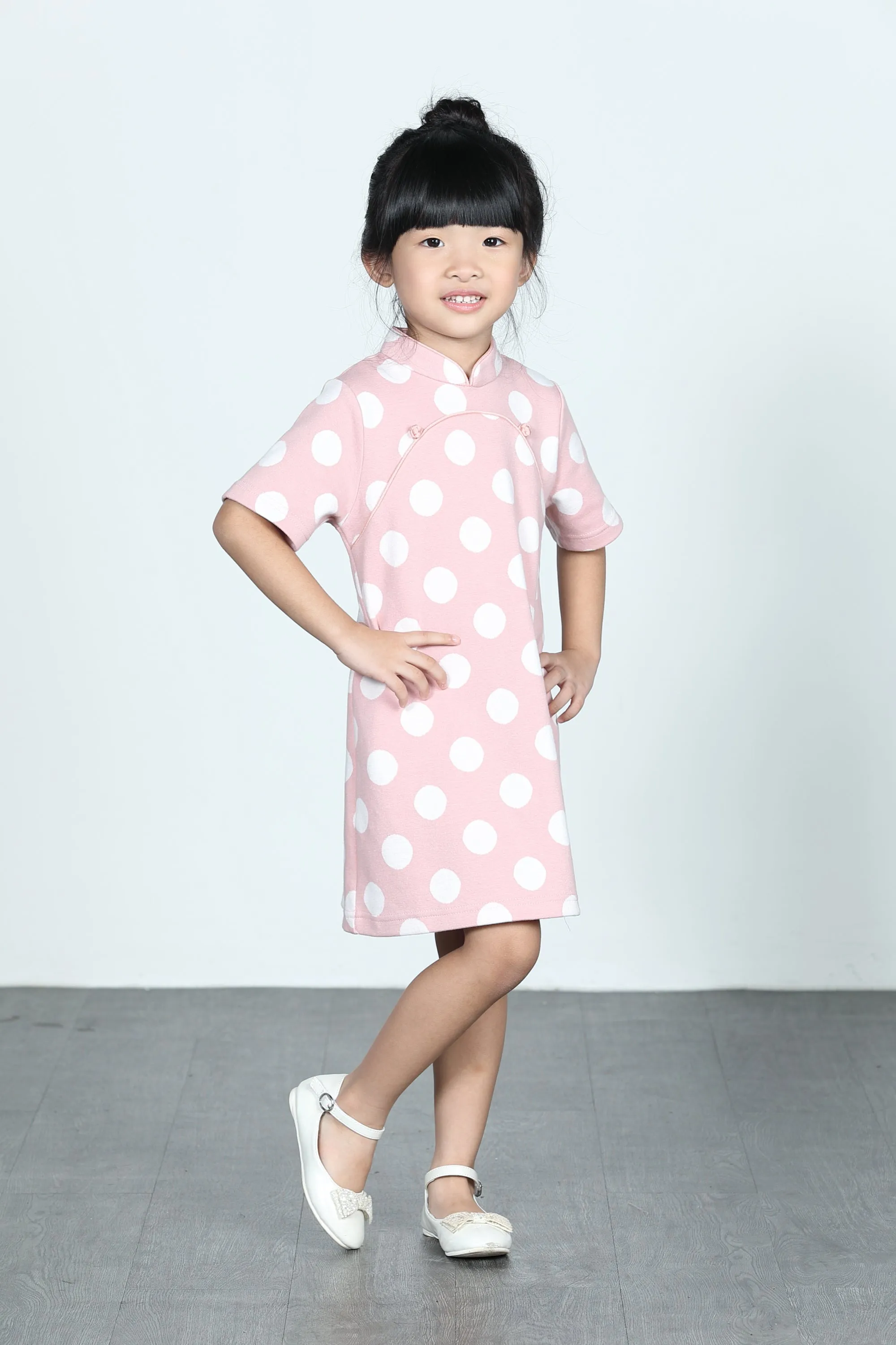 BAMBI Polka Dot Cotton Cheongsam (Pink/ White)