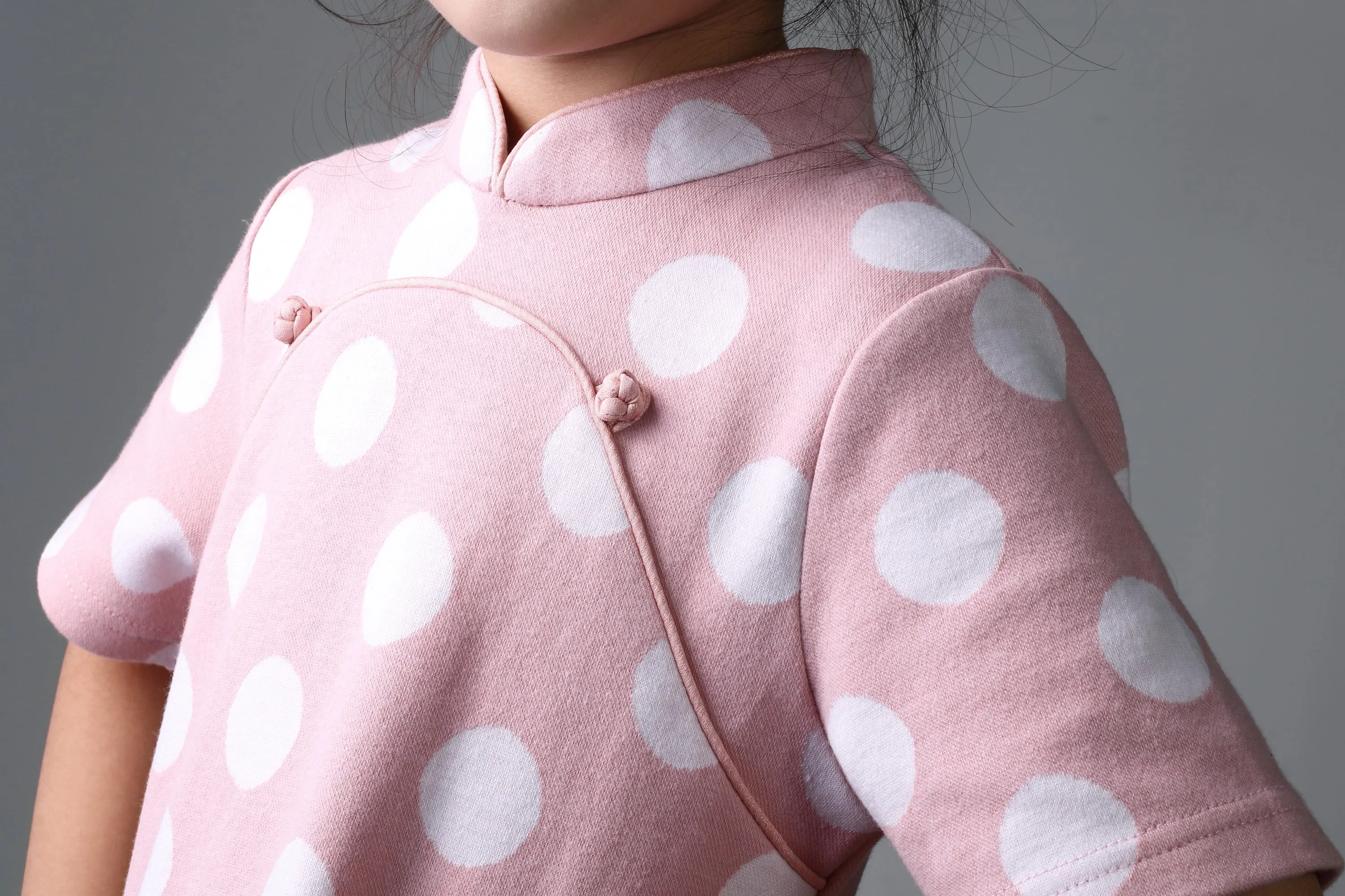 BAMBI Polka Dot Cotton Cheongsam (Pink/ White)