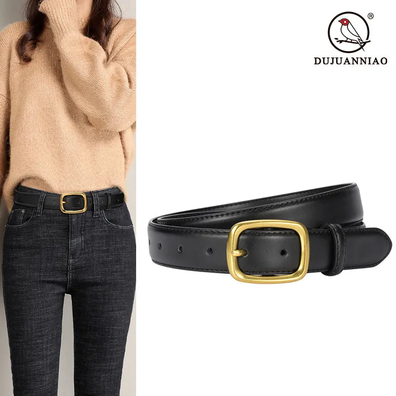 Belt Loop Casual All-Match Retro Leather Belt Women's Japanese Buckle Jeans Strap