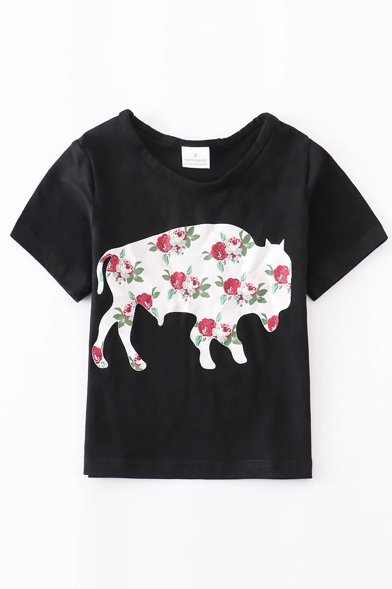 Black cow print mommy & me top