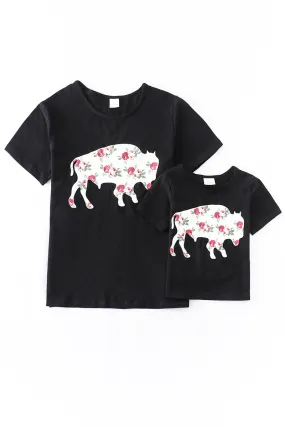 Black cow print mommy & me top