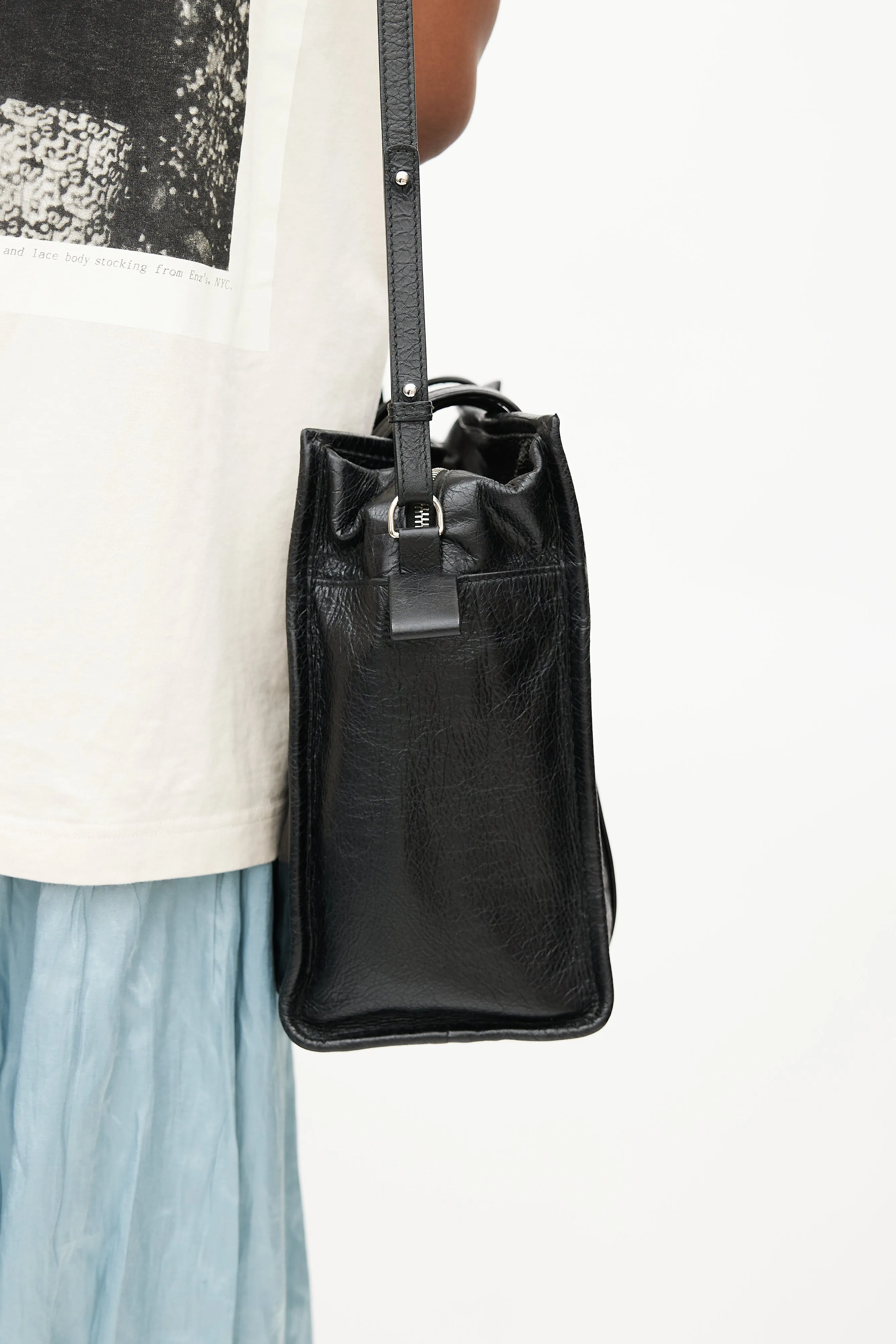 Black Crinkled Leather Mini Bazaar Crossbody Bag