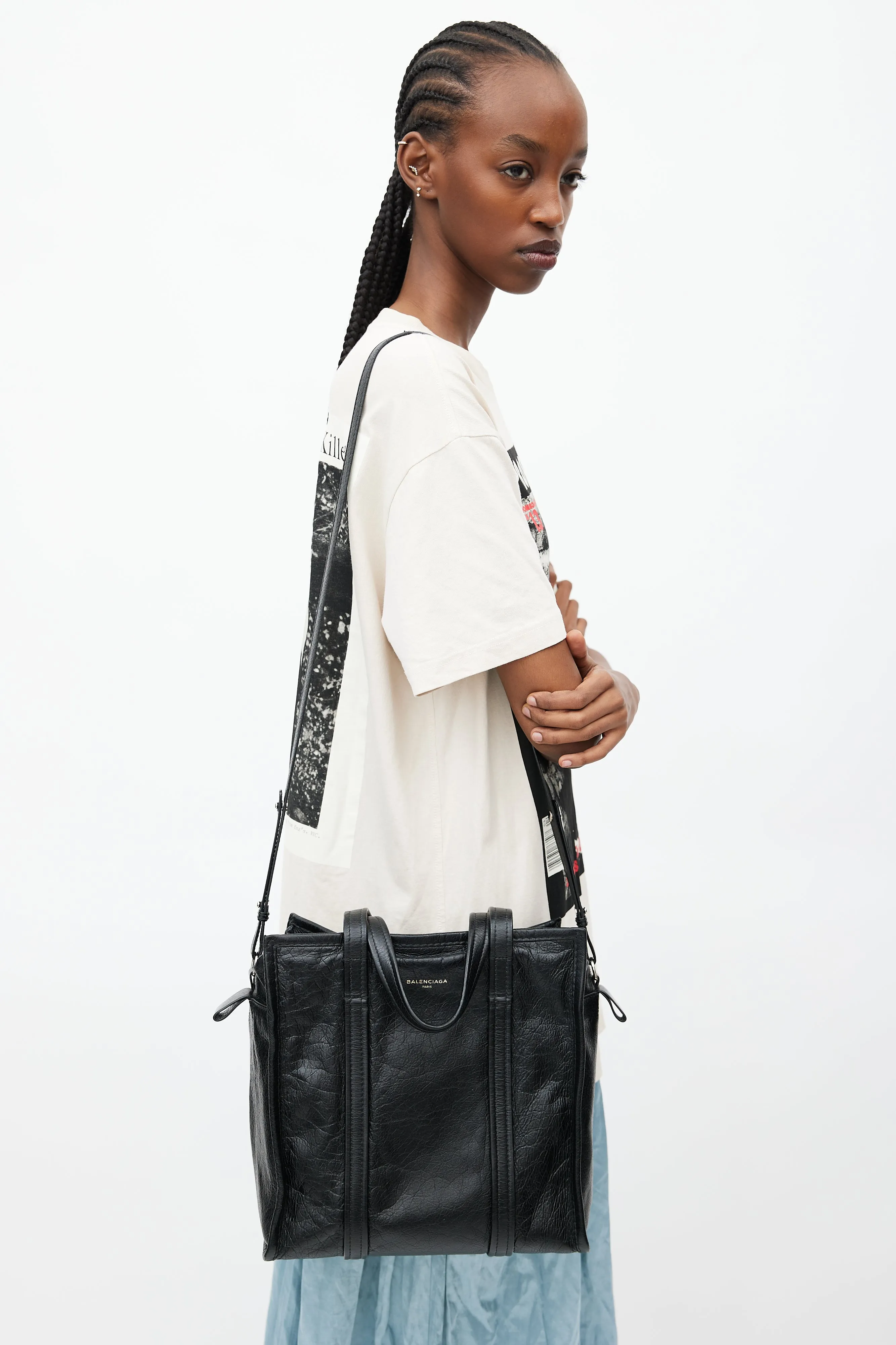 Black Crinkled Leather Mini Bazaar Crossbody Bag