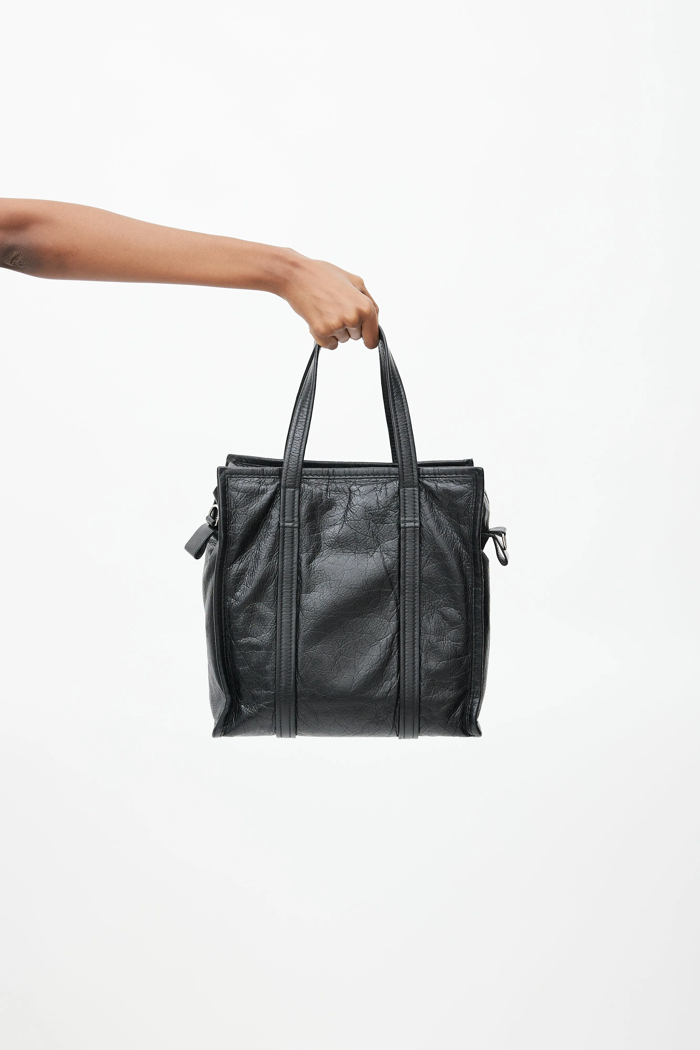 Black Crinkled Leather Mini Bazaar Crossbody Bag