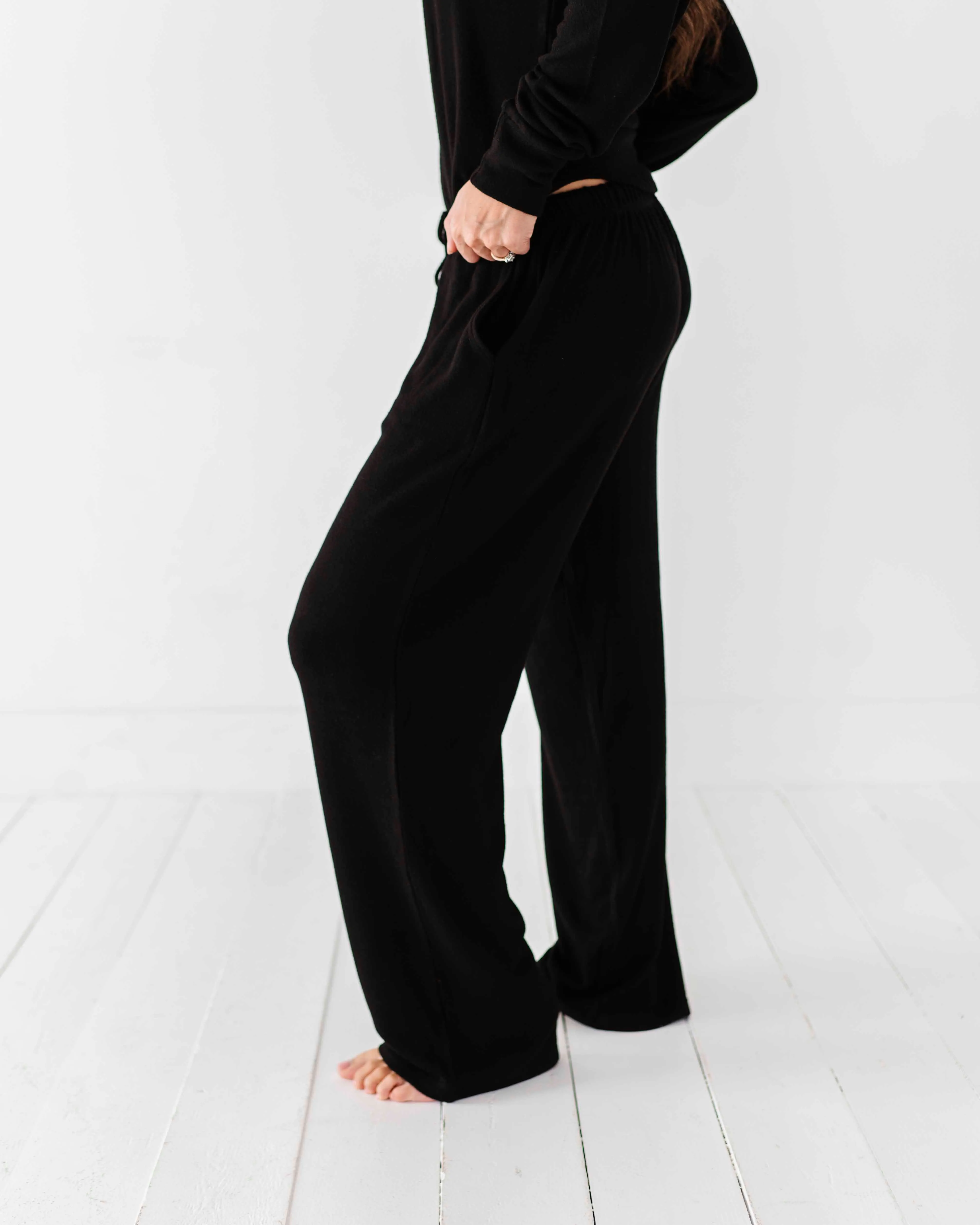 Black Women's Wide Leg Pants - Cloud Plush Bamboo