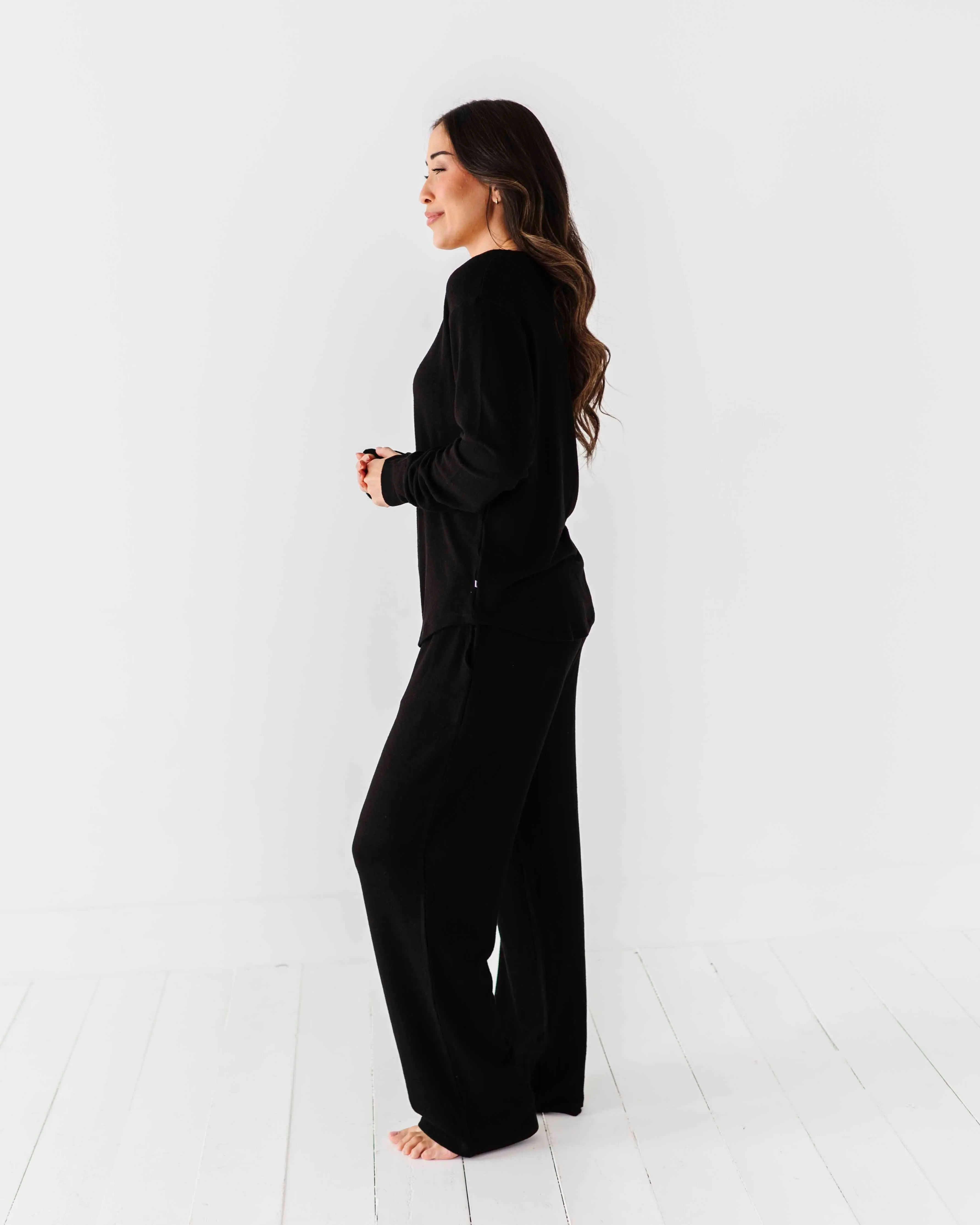 Black Women's Wide Leg Pants - Cloud Plush Bamboo