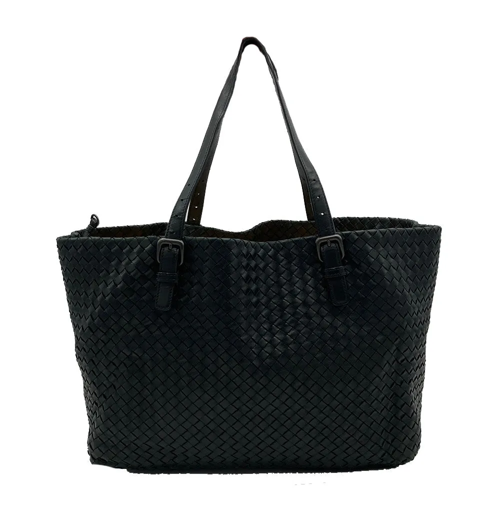 Bottega Veneta Black Woven Leather Shoulder Bag Tote