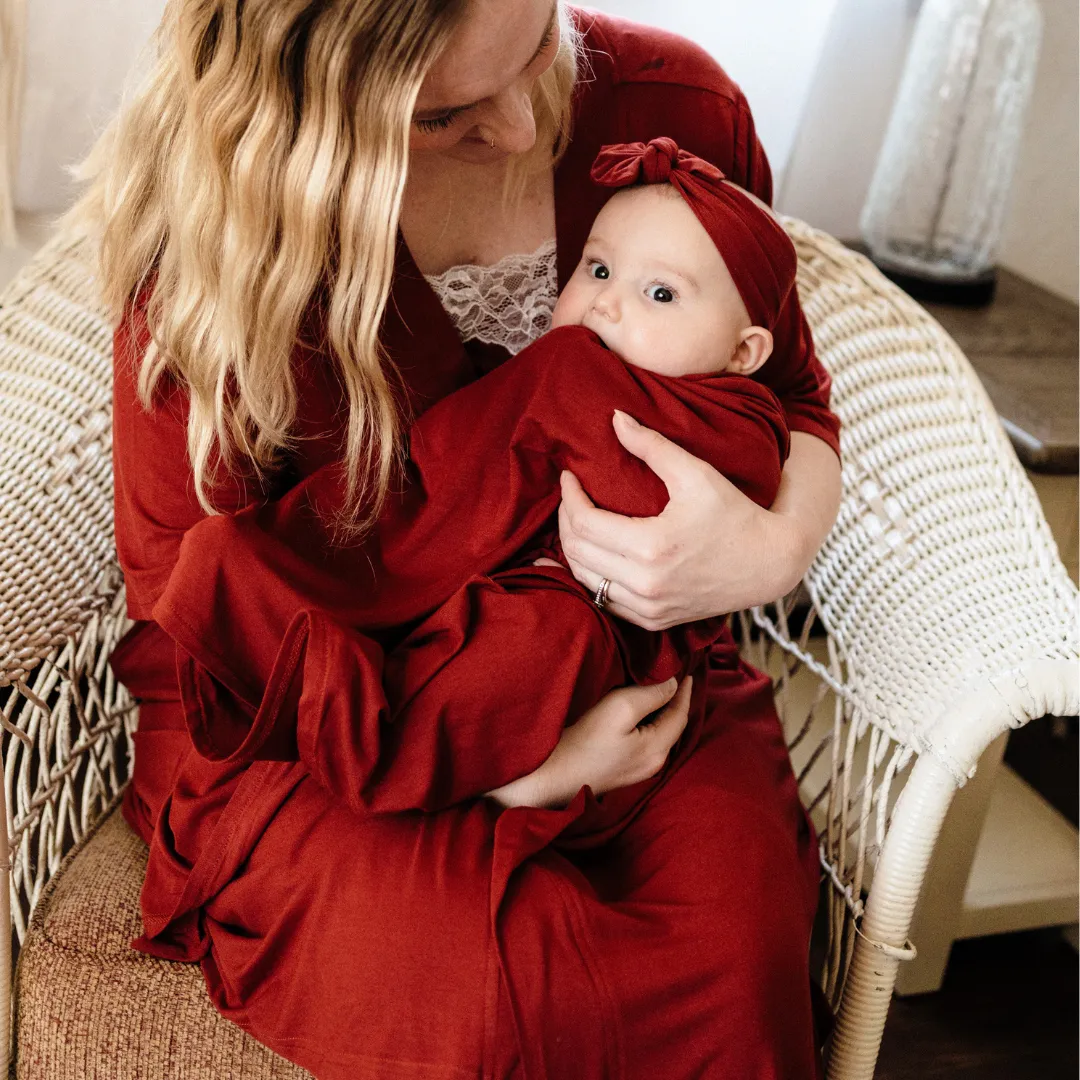 Brick Red Maternity Delivery Gown & Matching Swaddle: Large/XL