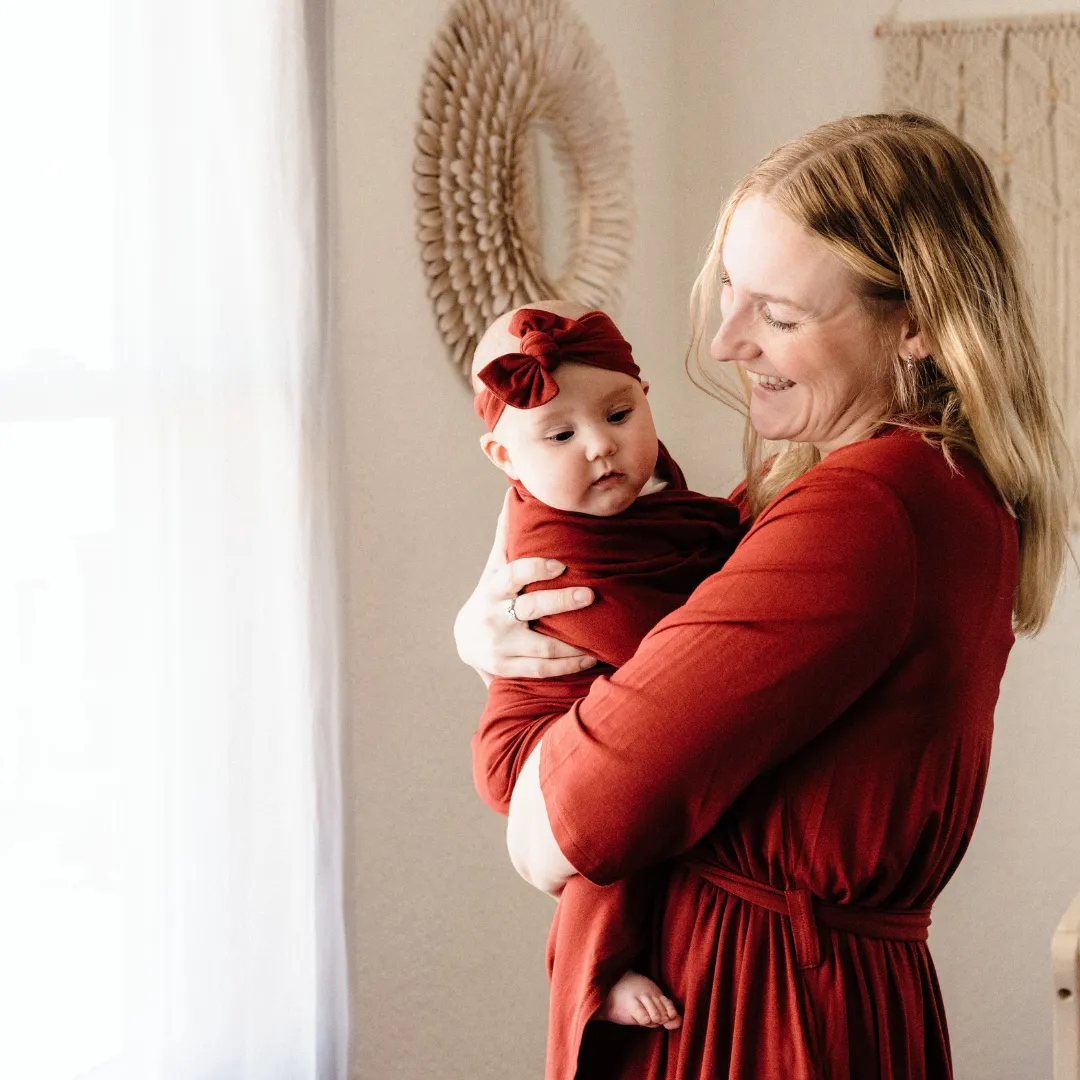 Brick Red Maternity Delivery Gown & Matching Swaddle: Large/XL