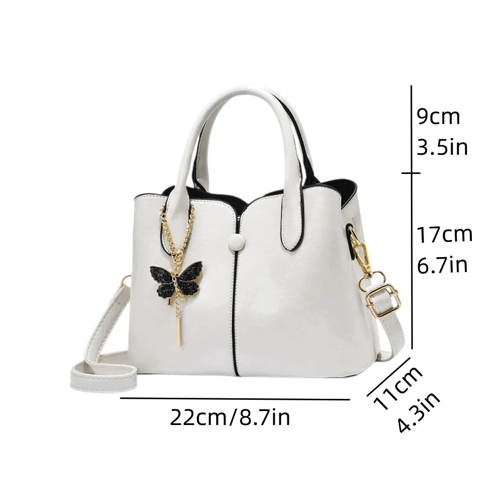 Butterfly Pendant Top Handle Satchel Leather Handbags