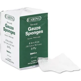 Caring Woven Non-Sterile Gauze Sponges, Bag of 200, 4 Pack (800 Total)