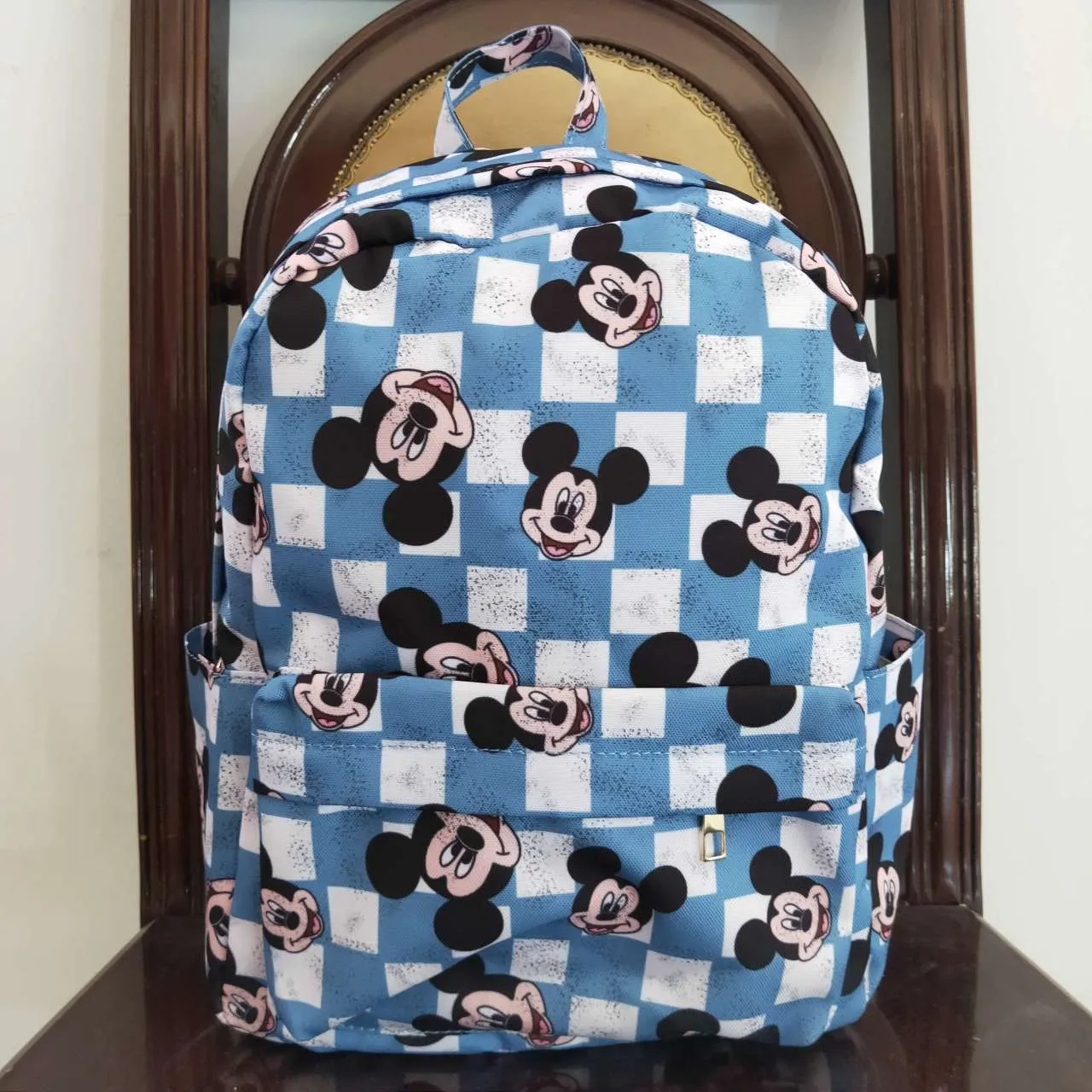 cartoon blue checkerboard print backpack bag BA0091