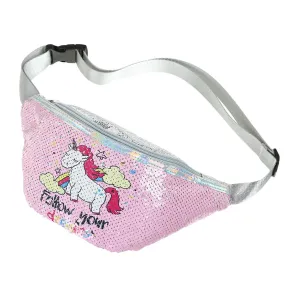 Casual Adjustable Girls' Sequins Waist Bag With Cartoon Unicorn Shape For Sports Travel