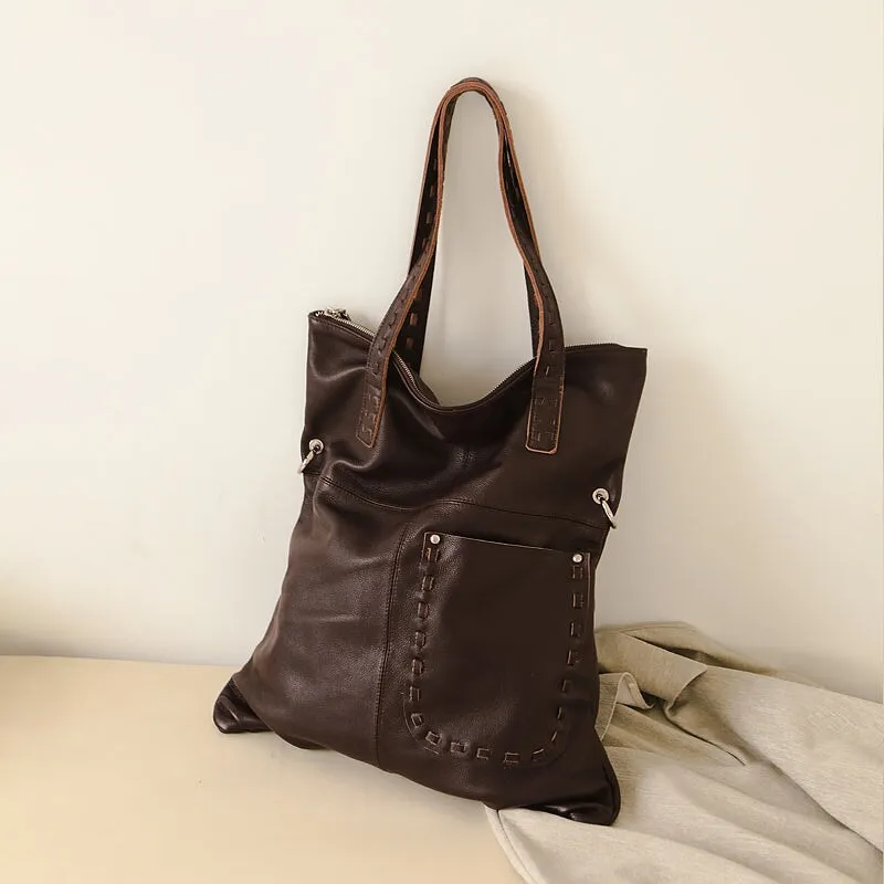 Casual Cowhide Shoulder Crossbody Bag Trend Leather Large capacity Tote Bag