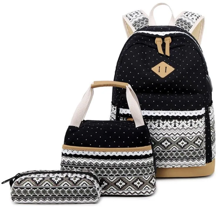 Chic 3-Piece Polka Dot Student Backpack Collection