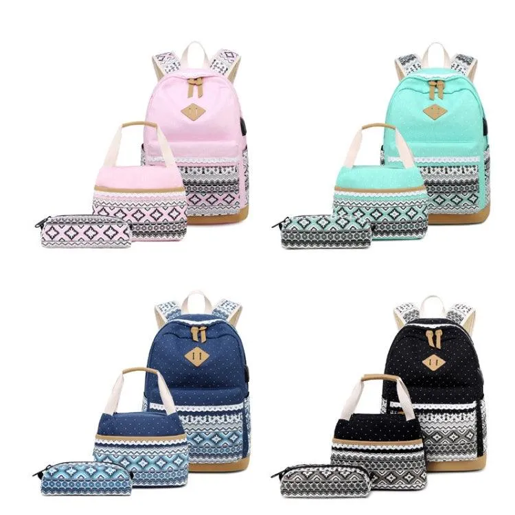 Chic 3-Piece Polka Dot Student Backpack Collection