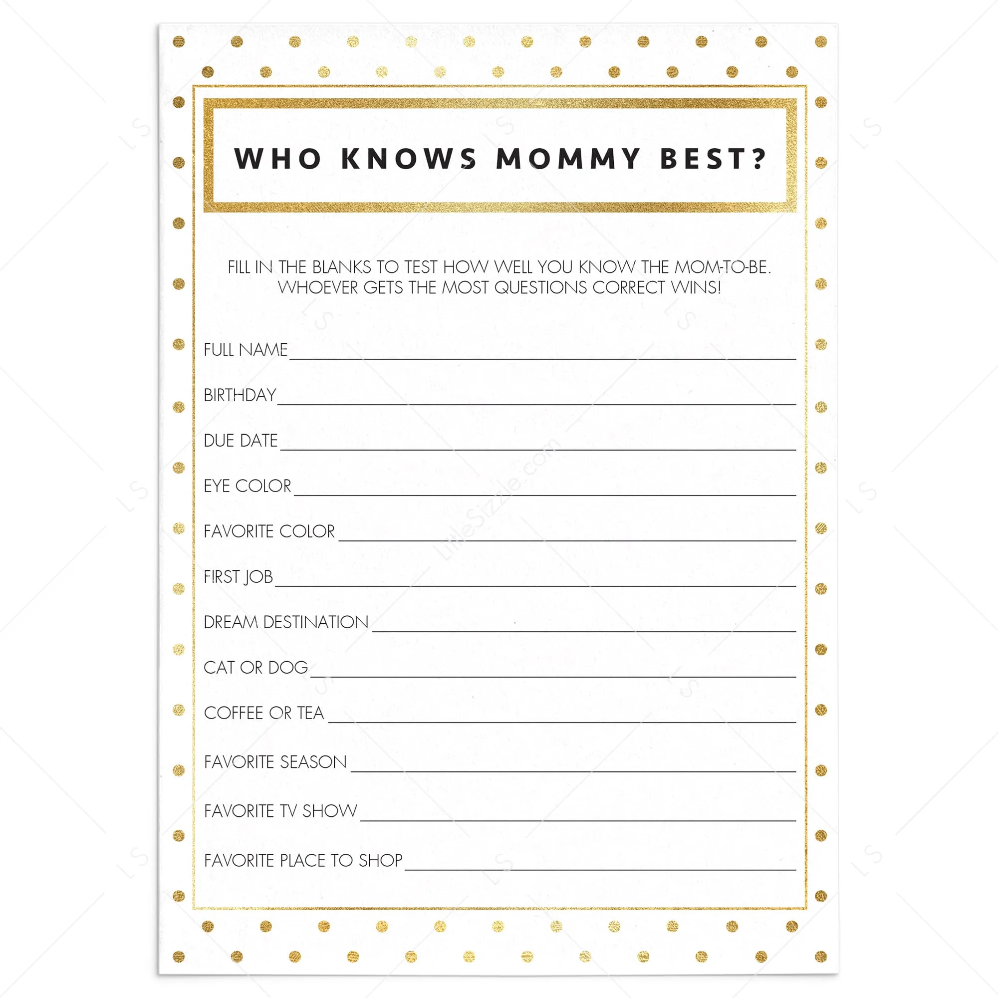 Chic Baby Shower Games Who Knows Mommy-To-Be Best Printable