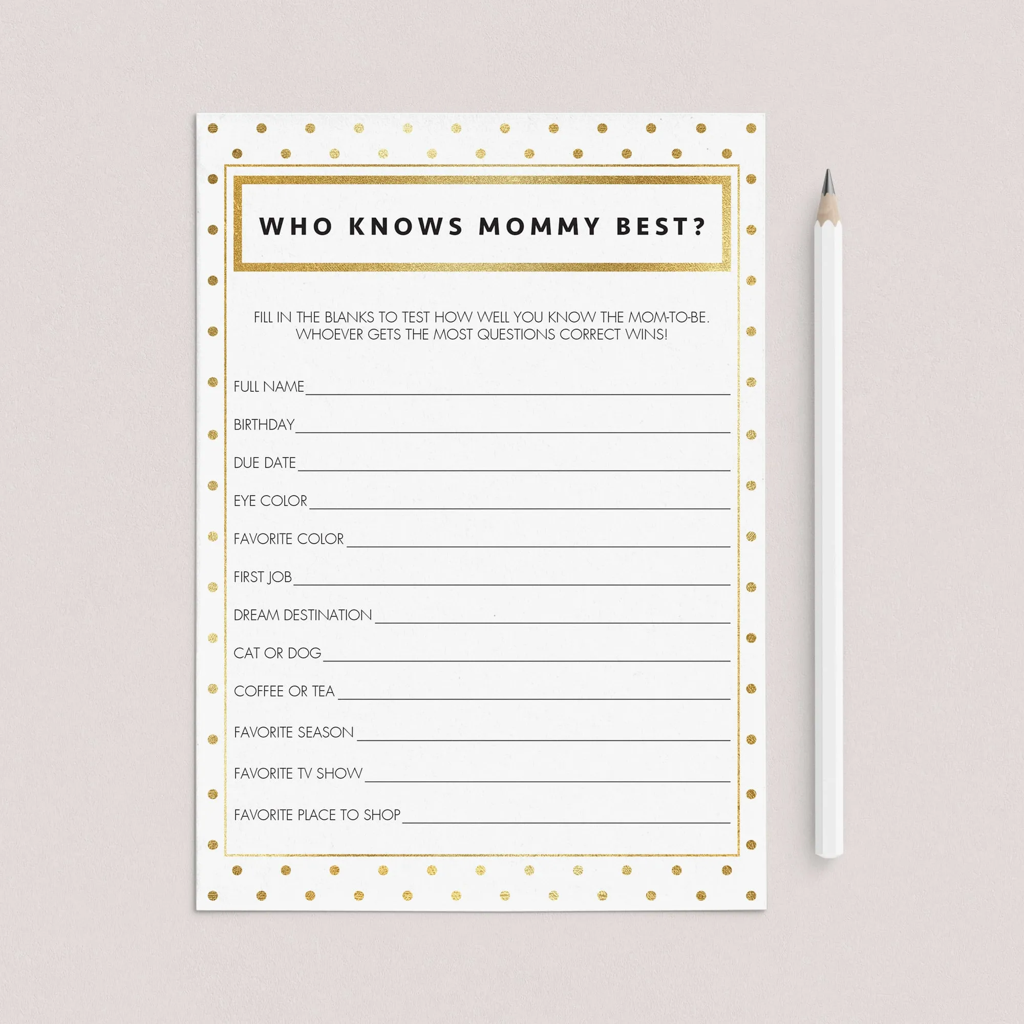 Chic Baby Shower Games Who Knows Mommy-To-Be Best Printable