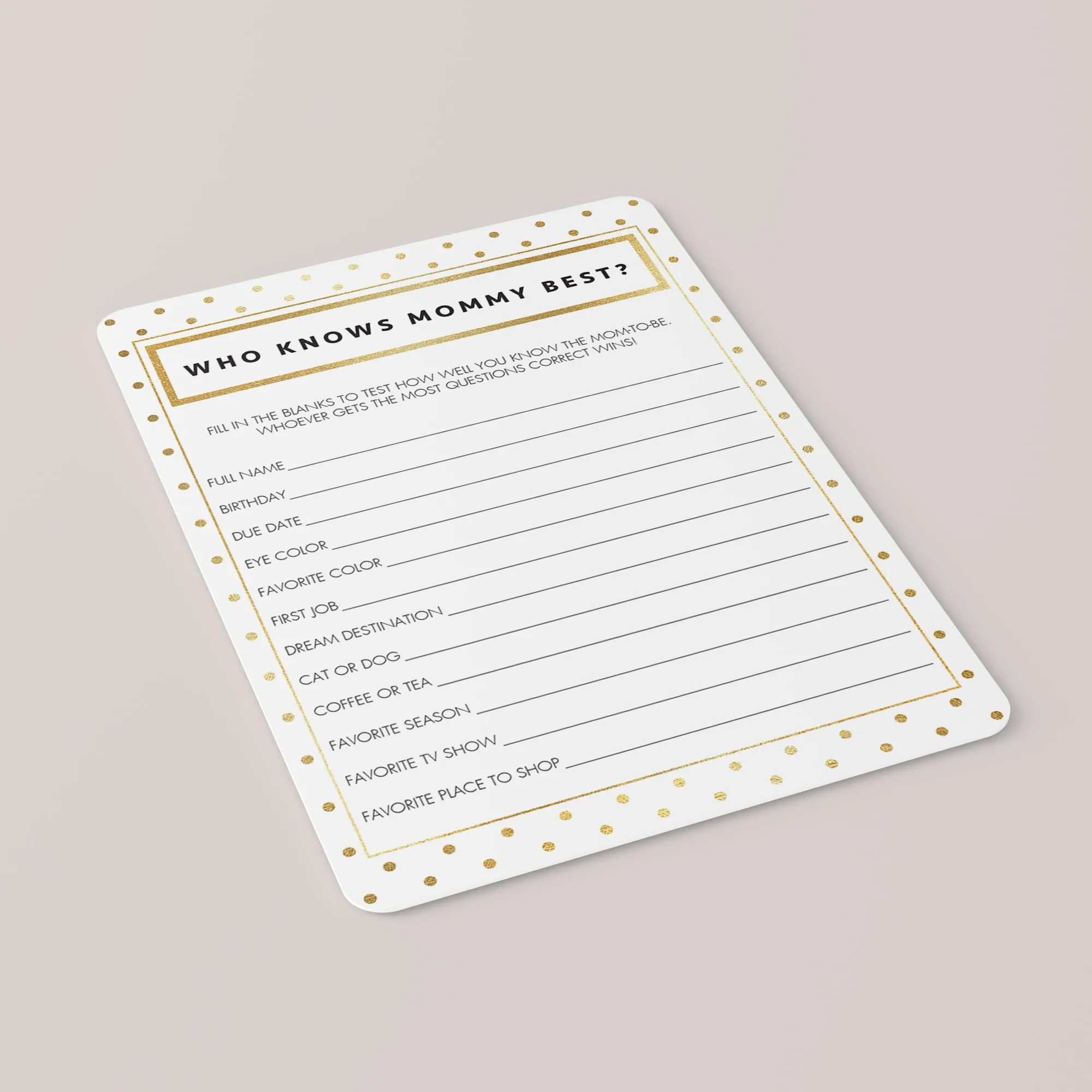 Chic Baby Shower Games Who Knows Mommy-To-Be Best Printable