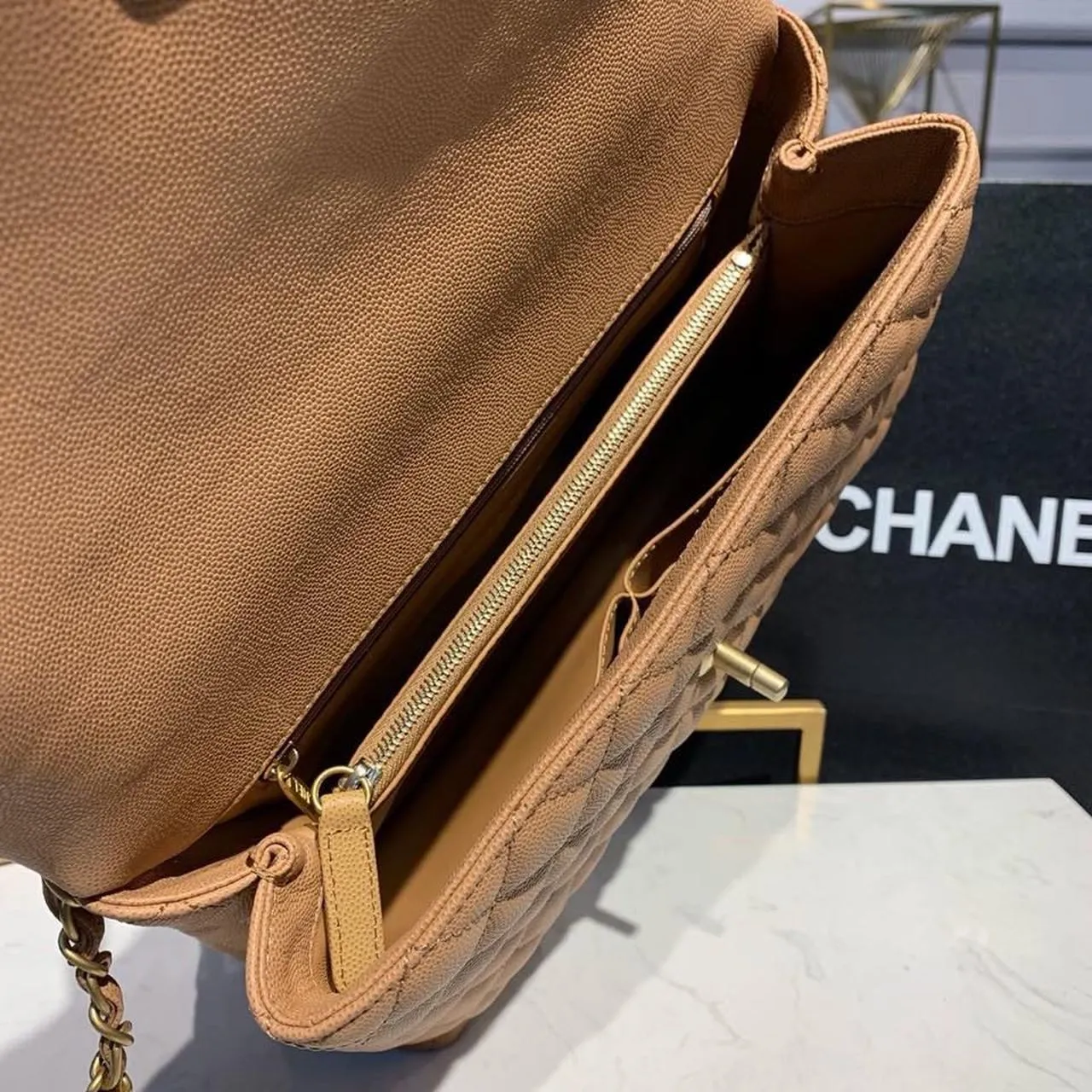 CHLLarge Flap Bag With Top Handle Light Brown For Women, Women&#8217;s Handbags, Shoulder And Crossbody Bags 11in/28cm A92991