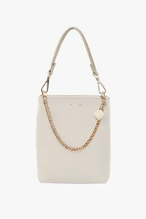 Coco Alabaster Leather Bucket Bag with Gold Chain Detail