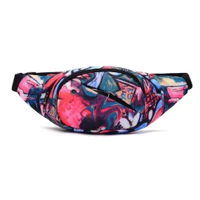 Color Printing Multi-function Casual Pockets Ladies Outdoor Purse Waist Bag(Stitching color)