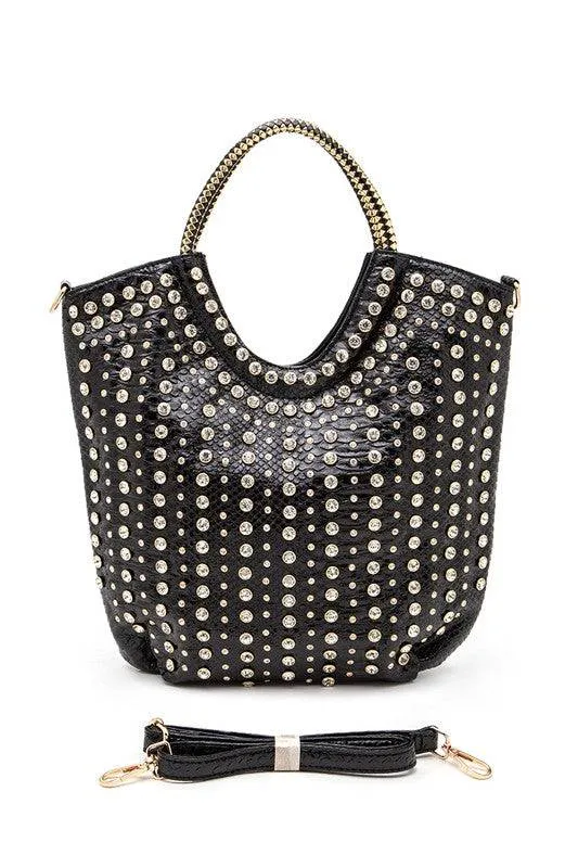 Crystal Studs Embellished Handle Tote Bag