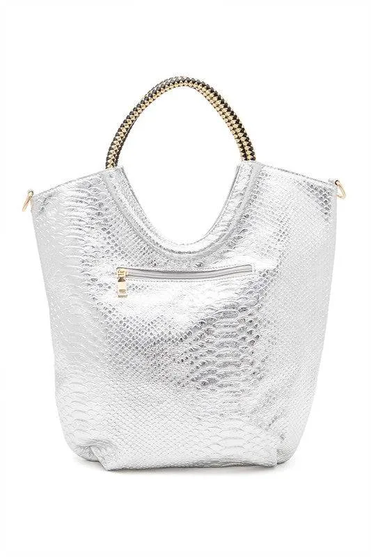 Crystal Studs Embellished Handle Tote Bag