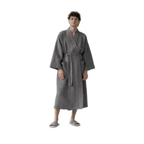 Dark Grey Linen & Cotton Waffle Bathrobe