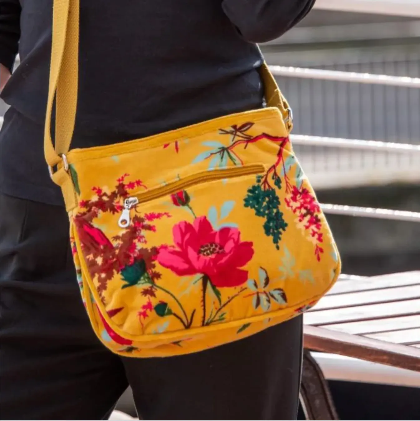 Eden Velvet Rosy Bag in Mustard Botanical 14335