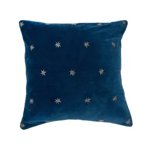 Embroidered Star Pillow, Navy Cotton Velvet