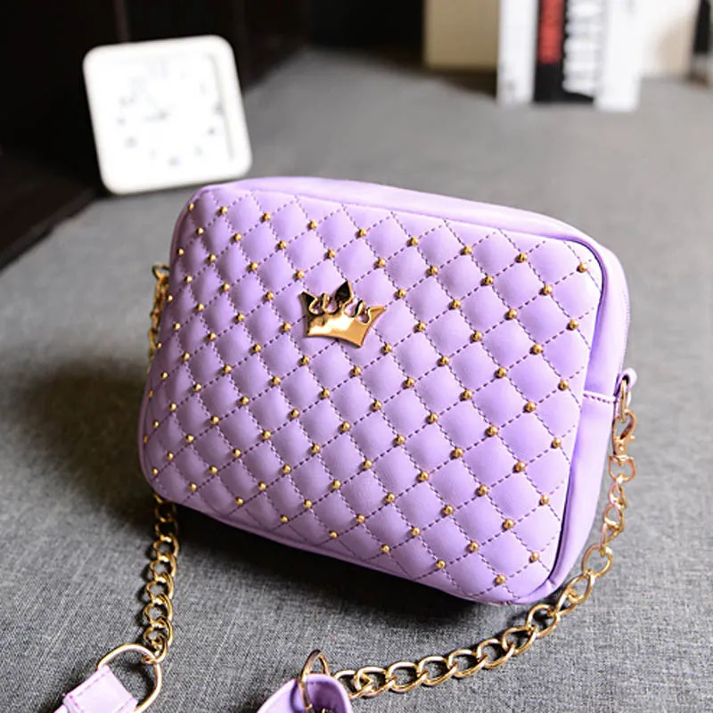 Excellent Quality Womens Bag Fashion Women Messenger Bags Rivet Chain Shoulder Bag Leather Crossbody Purse Bags