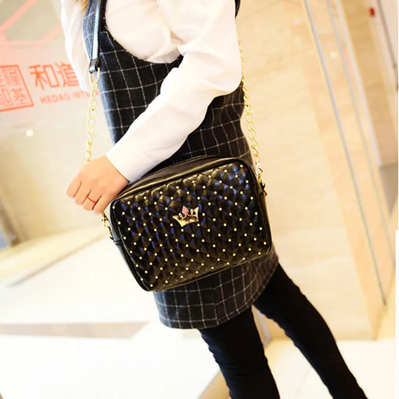 Excellent Quality Womens Bag Fashion Women Messenger Bags Rivet Chain Shoulder Bag Leather Crossbody Purse Bags