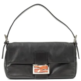 FENDI Mamma Baguette Leather Shoulder Bag Purse Black 26424