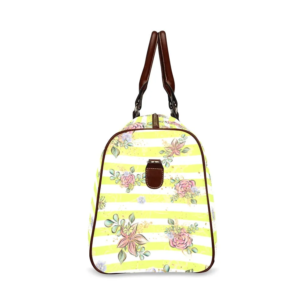 Floral Yellow Stripe Waterproof Travel Bag/Small (Model 1639)