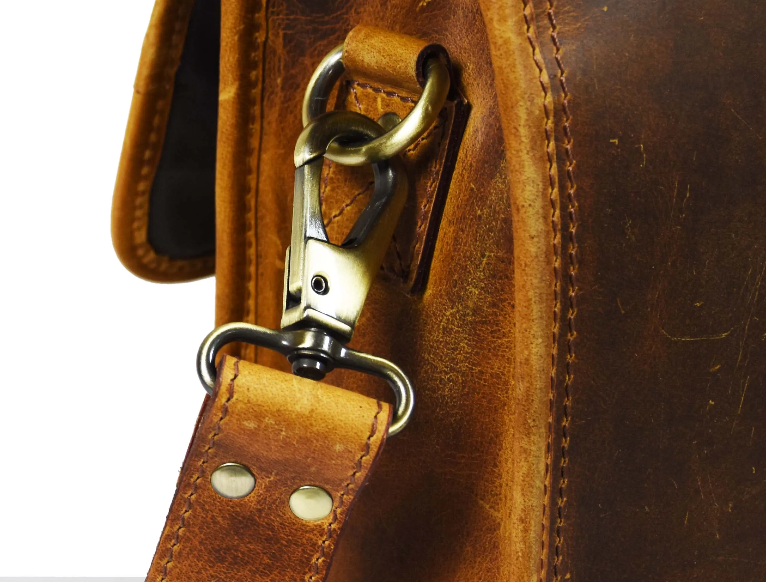 Fresno Leather Portfolio Bag - Caramel Brown.