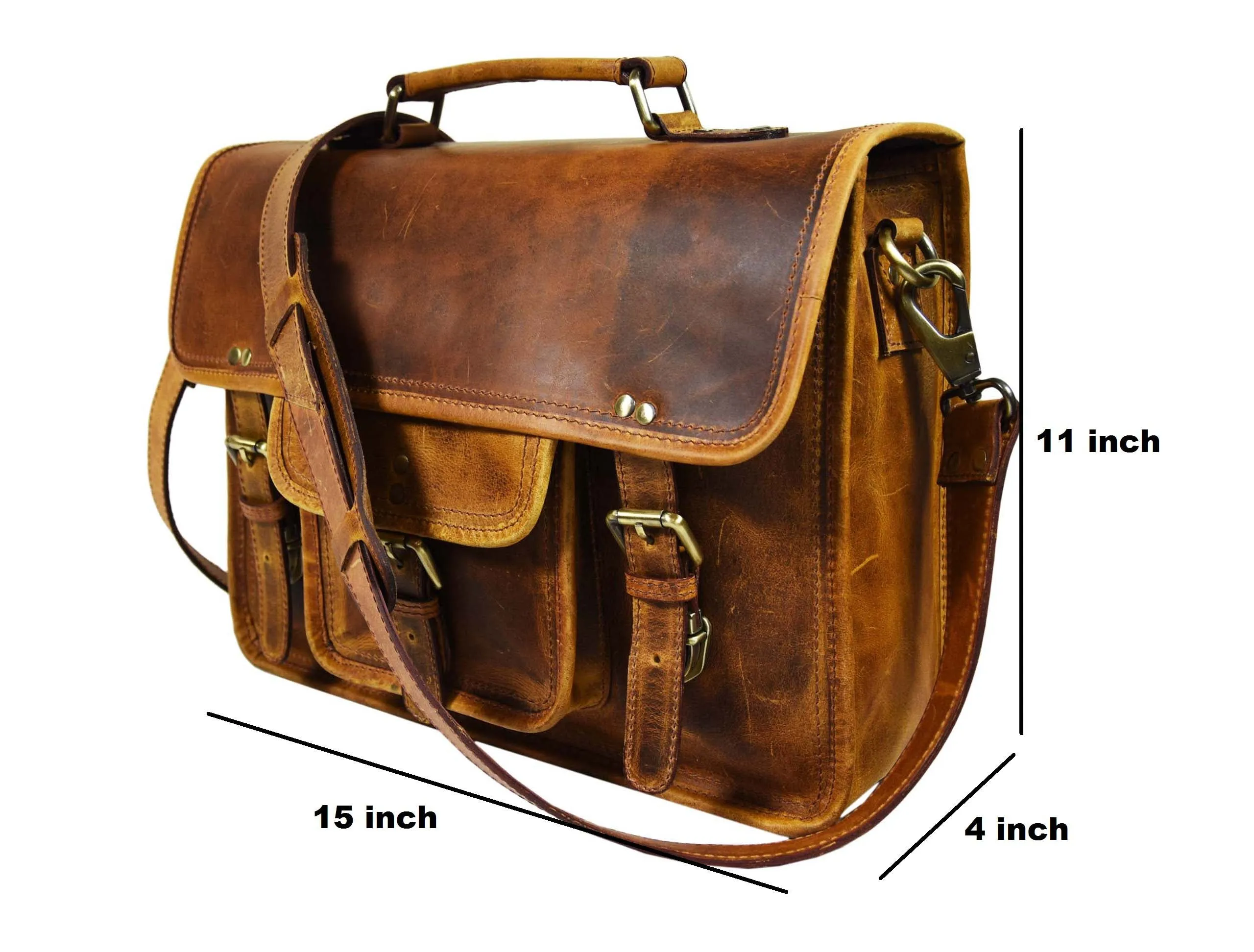 Fresno Leather Portfolio Bag - Caramel Brown.